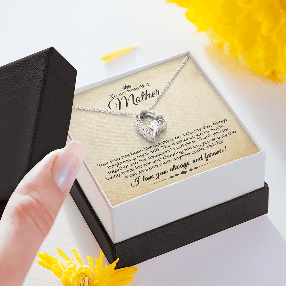 To My Mother Gift Forever Love Necklace Message Card Gift from Daughter or Son to Mom Gift - Your Love Is Like Sunshine - Parchment