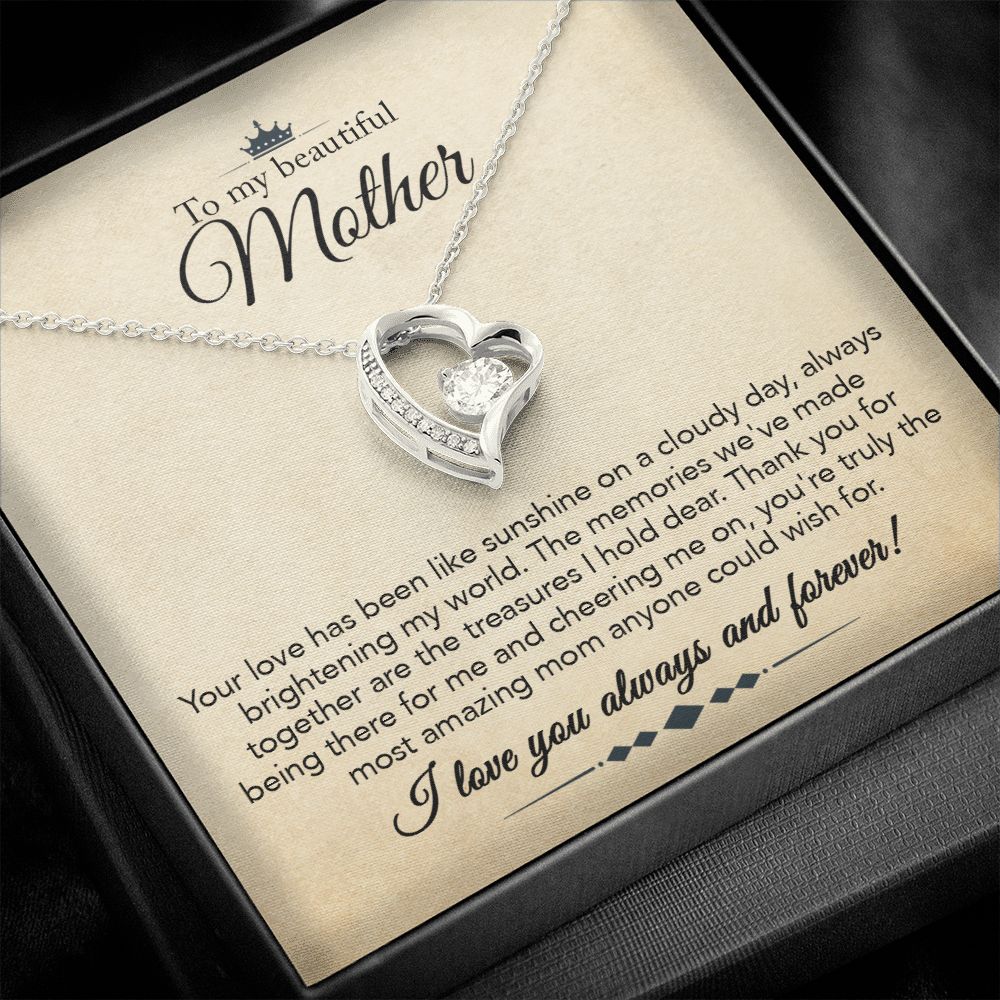 To My Mother Gift Forever Love Necklace Message Card Gift from Daughter or Son to Mom Gift - Your Love Is Like Sunshine - Parchment