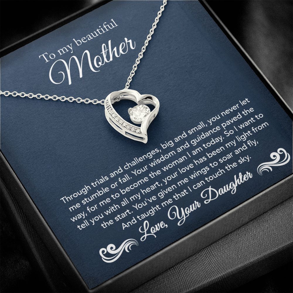 To My Mother Gift Forever Love Necklace Message Card Gift from Daughter to Mom Gift - Touch The Sky - Navy