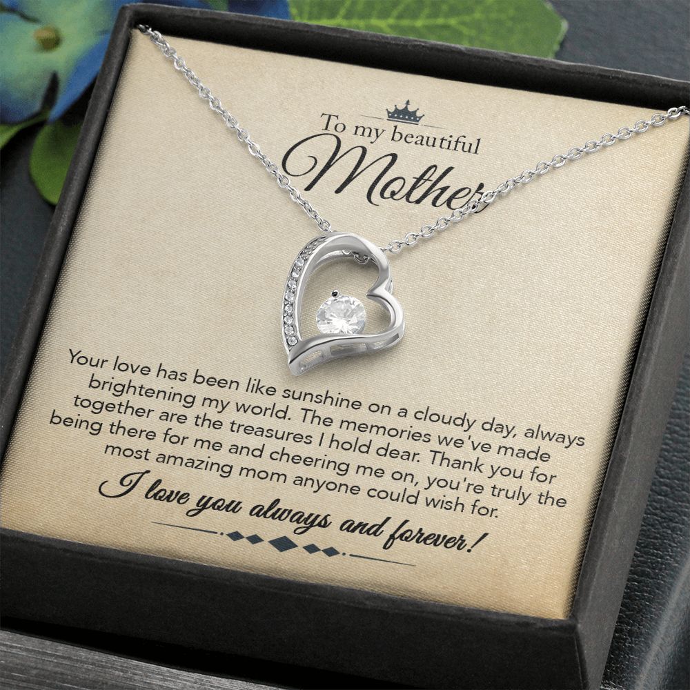 To My Mother Gift Forever Love Necklace Message Card Gift from Daughter or Son to Mom Gift - Your Love Is Like Sunshine - Parchment