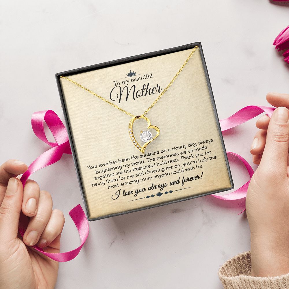 To My Mother Gift Forever Love Necklace Message Card Gift from Daughter or Son to Mom Gift - Your Love Is Like Sunshine - Parchment