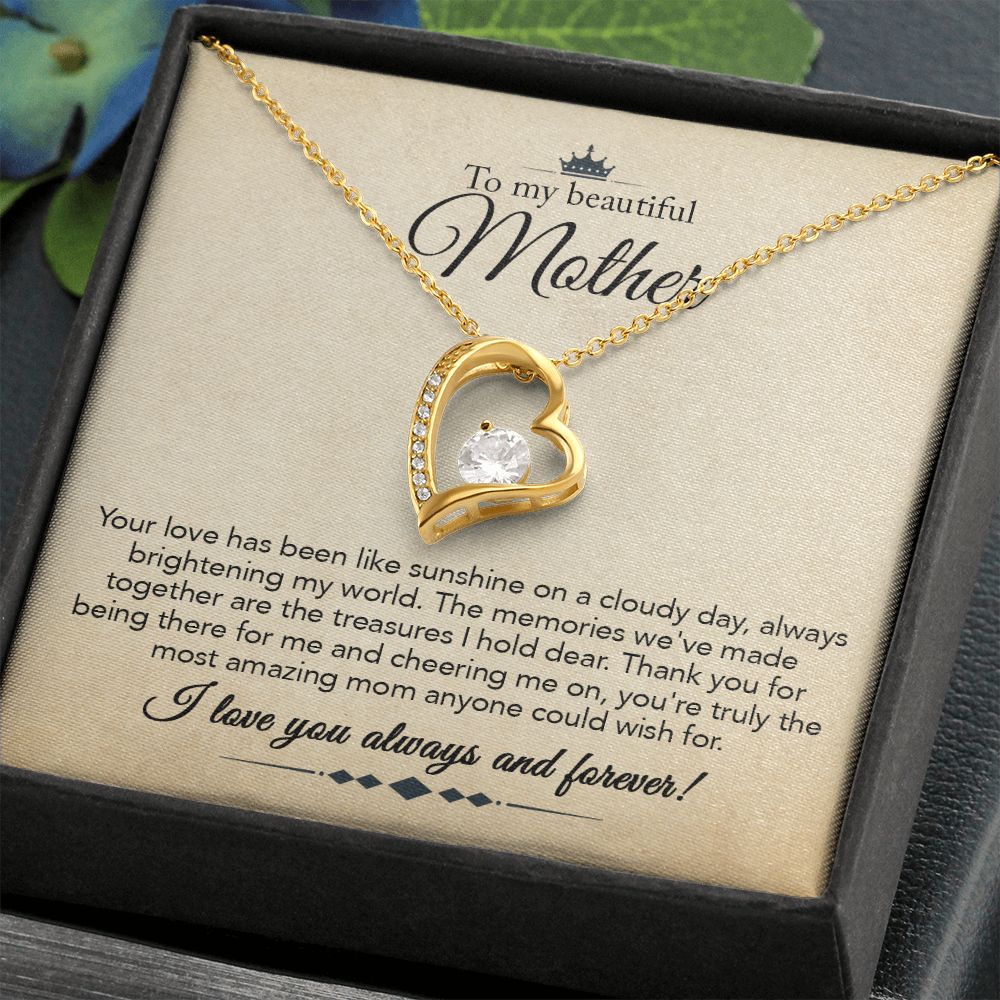 To My Mother Gift Forever Love Necklace Message Card Gift from Daughter or Son to Mom Gift - Your Love Is Like Sunshine - Parchment
