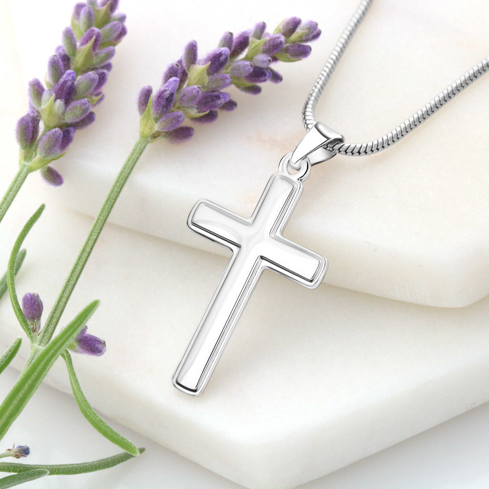 To My Daughter - Stainless Steel Cross Necklace - Trust In The Lord - Midnight Marble