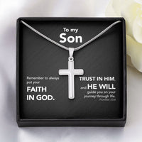 Load image into Gallery viewer, To My Son - Stainless Steel Cross Necklace - Trust In The Lord - Midnight Marble
