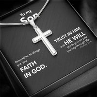 Load image into Gallery viewer, To My Son - Stainless Steel Cross Necklace - Trust In The Lord - Midnight Marble
