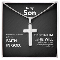 Load image into Gallery viewer, To My Son - Stainless Steel Cross Necklace - Trust In The Lord - Midnight Marble
