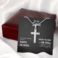 Load image into Gallery viewer, To My Son - Stainless Steel Cross Necklace - Trust In The Lord - Midnight Marble
