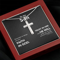 Load image into Gallery viewer, To My Son - Stainless Steel Cross Necklace - Trust In The Lord - Midnight Marble

